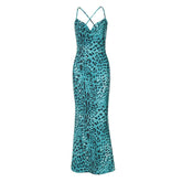 Leopard print cowl neck cross back cami maxi dress