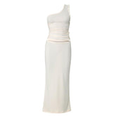 One shoulder ruffle irregular maxi skirt set