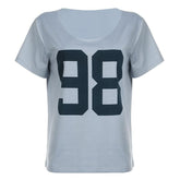 Short sleeve round neck "98" print top