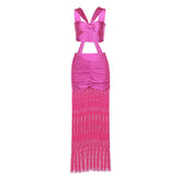 Ruched knotted tassels metallic cami mini dress