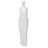 Self tie halter hollow out backless cut out midi dress