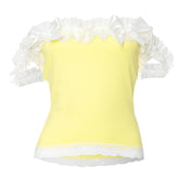 Off shoulder lace hem bowknot ruffle top