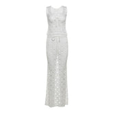 Knitted hollow out bowknot tank maxi skirt set