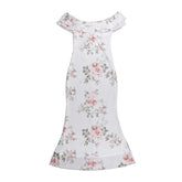 Off shoulder ruched flower print maxi dress