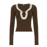 Long sleeve glitter hollow out cut out top