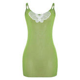 U neck butterfly embroidery sheer mesh cami mini dress