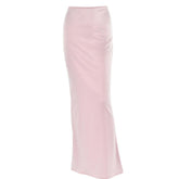 Satin zip-up solid low rise maxi skirt
