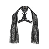 Long sleeve off shoulder lace hollow out shrug cut out top
