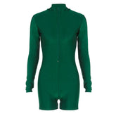 Zip-up solid long sleeve high neck romper