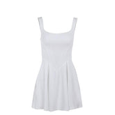 U neck bustier solid backless cami mini dress