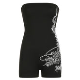 Dragon print backless tube romper