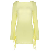 Long sleeve backless self tie mini dress