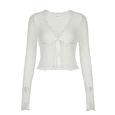 V neck long sleeve lace bowknot top