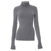 Long sleeve high neck slit irregular solid top