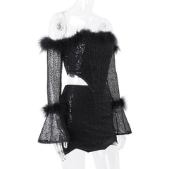 Glitter ruched zip-up solid mini skirt