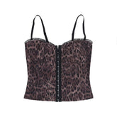 V neck leopard print ruffle backless cami top