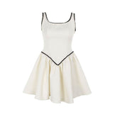 U neck zip-up backless cami mini dress