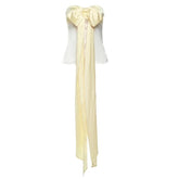 Bowknot sweetheart neck ruched ribbon zip-up satin tube top-final-sale