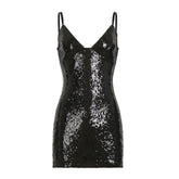 V neck glitter backless cami mini dress