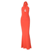 Cross front solid hollow out halter backless 2-way cut out maxi dress-final-sale