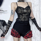 Leopard print cross pattern bowknot lace cami top