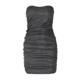 Textured solid ruched backless tube mini dress-final-sale