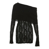 Crochet off shoulder long sleeve hollow out cut out mini dress