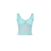 U neck ruffle backless mesh top