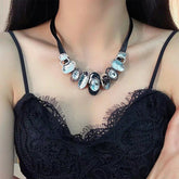 Irregular elliptic rhinestone layered necklace