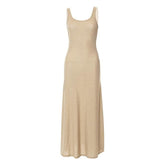 Textured solid sleeveless ruffle u neck maxi dress-final-sale