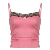 Lace hem bowknot backless contrast cami top