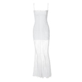 Lace patchwork stitch solid cami maxi dress