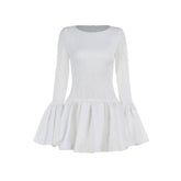 Long flared sleeve ruffle mini dress
