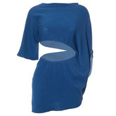 Irregular hollow out ribbed solid cut out mini dress