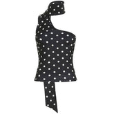 Irregular polka dot halter backless one shoulder top