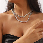 Rhinestone rivet layered solid necklace
