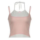 Halter bowknot patchwork cami top