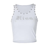U neck beaded ribbed "kiss" pattern tank top