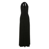 Halter deep v neck ruched backless maxi dress