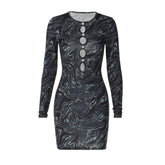 Ripple contrast long sleeve hollow out crewneck cut out mini dress-final-sale