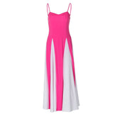 Sweetheart neck patchwork backless cami maxi dress