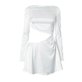 Long sleeve hollow out solid cut out mini dress