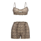 Leopard print ruffle ruched crop pant set