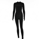 Stitch long sleeve zip-up gloves high neck jumpsuit