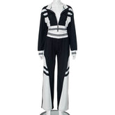 Turnover collar zip-up contrast sports pants set