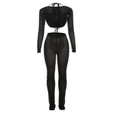 Halter shrug textured see through pant set-final-sale