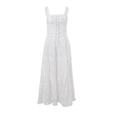 Drawstring ruched ruffle textured cami midi dress
