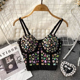Button beaded v neck padded cami top
