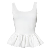 U neck backless ruffle ruched solid tank top