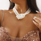Layered beaded faux pearl necklace